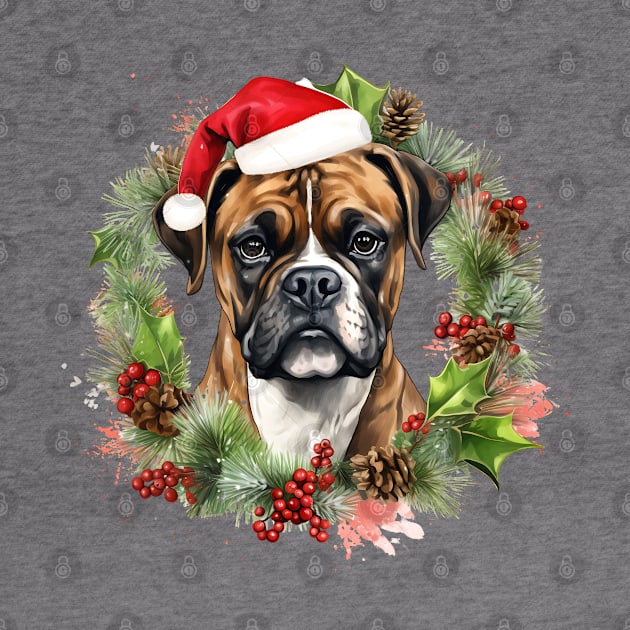 Christmas Boxer Dog Wreath by Chromatic Fusion Studio